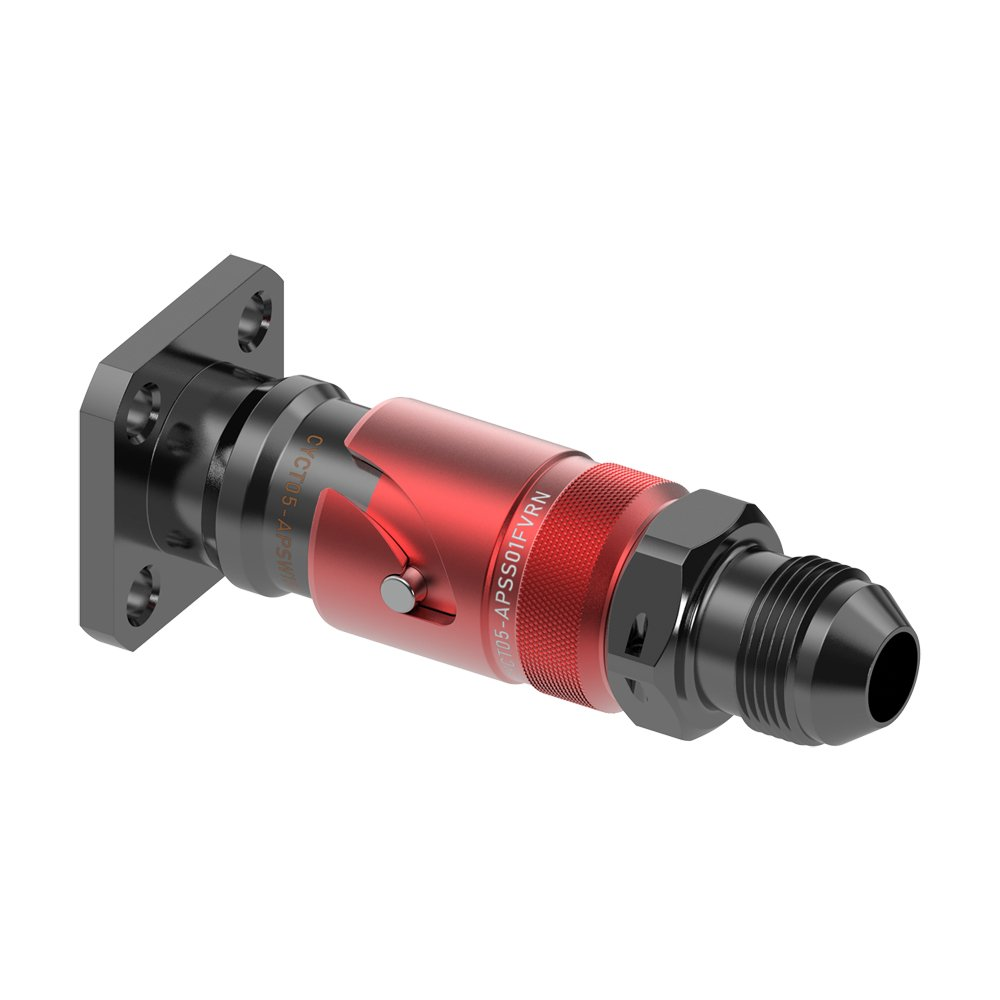 Xindaaitech CYCT snap-on coupling — manufacturer rendering with a mounting flange and angled connection; distinct from UQD series.