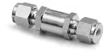 FITOK check-valve catalog cover — cylindrical body and tube-fitting ends; low-resolution appearance reference.