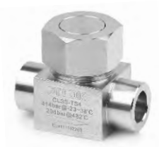 FITOK CL check-valve catalog example — union-bonnet body with top access; low-resolution reference, distinct from inline CV/CH constructions.