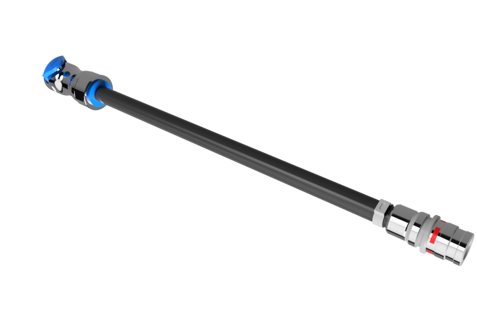 Motivair liquid-cooling hose kit — manufacturer product rendering showing the full hose and both end connectors; exact connector and hose configuration must be checked against the project requirement.
