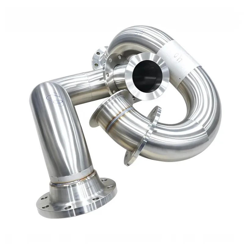 AODSON pictured set of custom 304 stainless CDU pipe assembly geometries with bends and flanged ends.