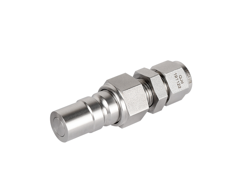 FITOK SS-QP8-BFL6-D-E QP8 flat-face stem with bulkhead double-ferrule tail, exact model-page photo.
