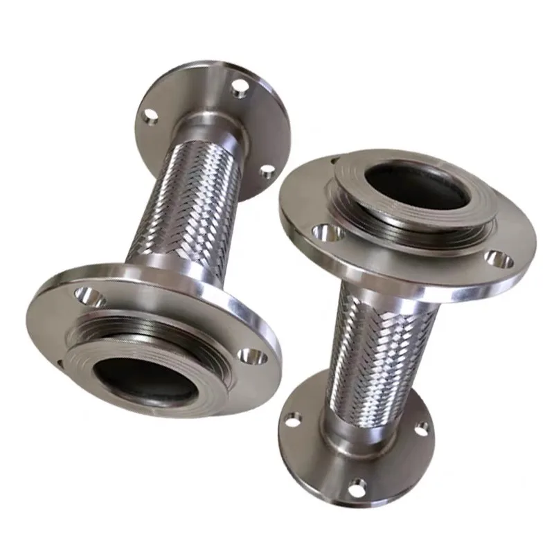AODSON flanged braided flexible stainless metal hose assembly, white-background reference photograph.