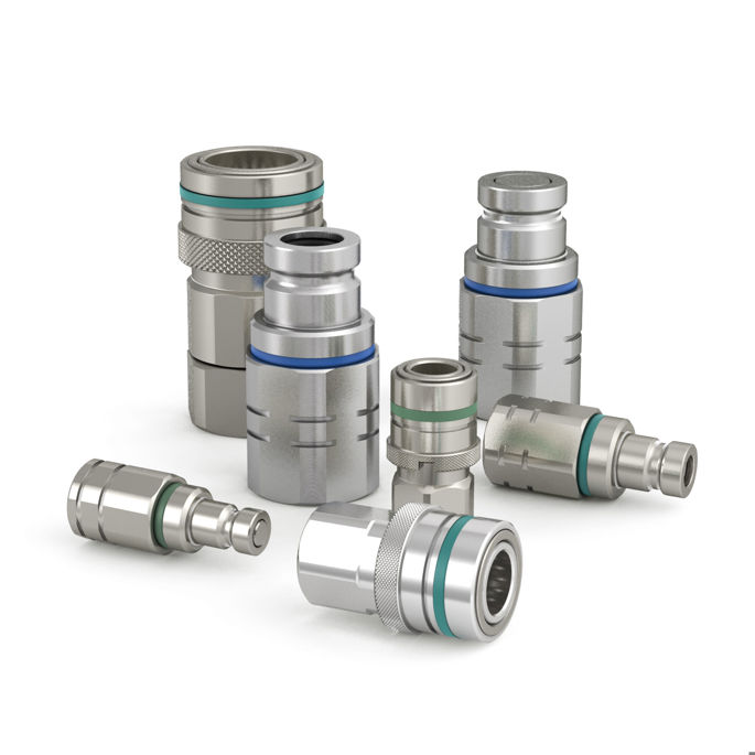 CEJN Non-Drip quick-coupling family showing complete nipple and socket examples, manufacturer photograph.