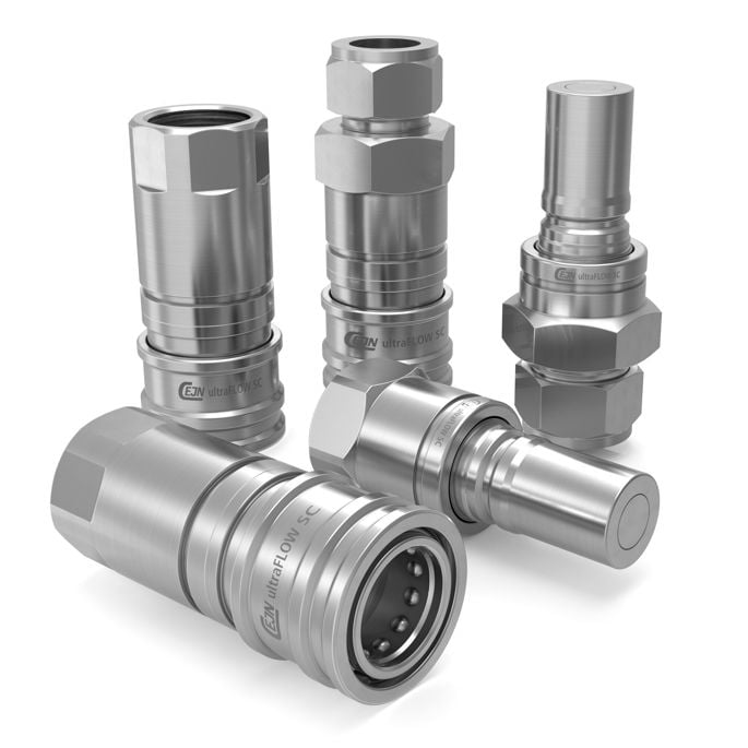CEJN ultraFLOW SC stainless quick-coupling socket and nipple examples with threaded or ferrule-style ends.