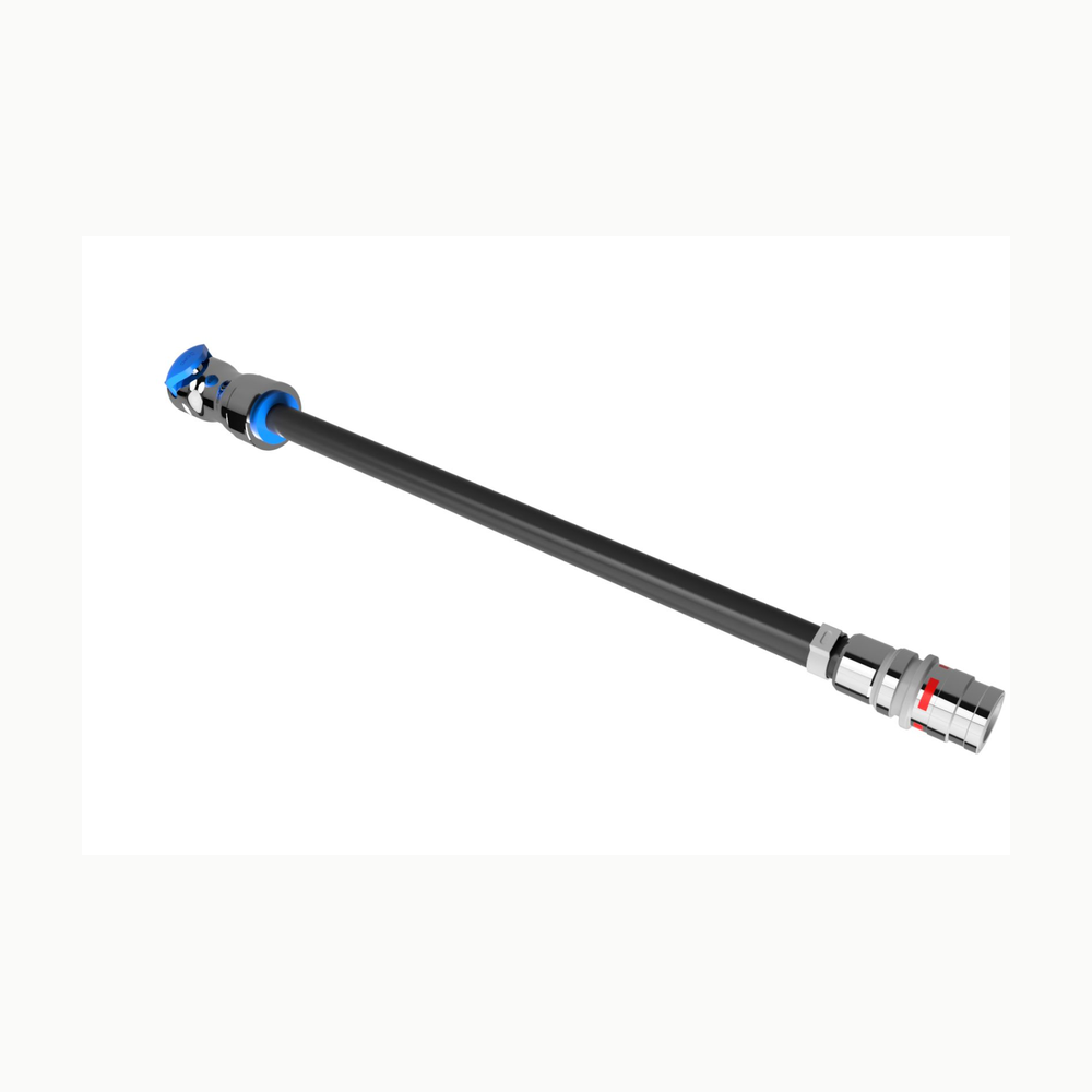 Motivair liquid-cooling hose kit — manufacturer product rendering showing the full hose and both end connectors; exact connector and hose configuration must be checked against the project requirement.