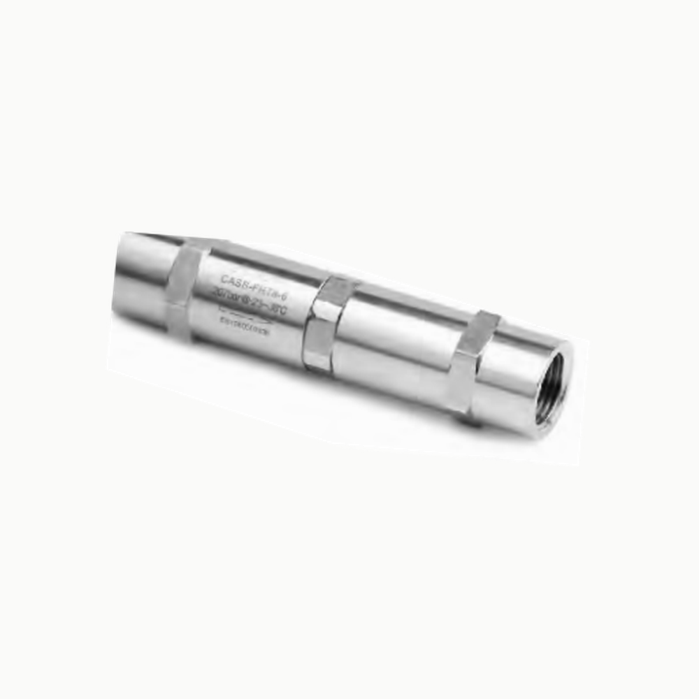 FITOK CA check-valve catalog example — elongated adjustable body; low-resolution reference, not a fixed-cracking CV configuration.