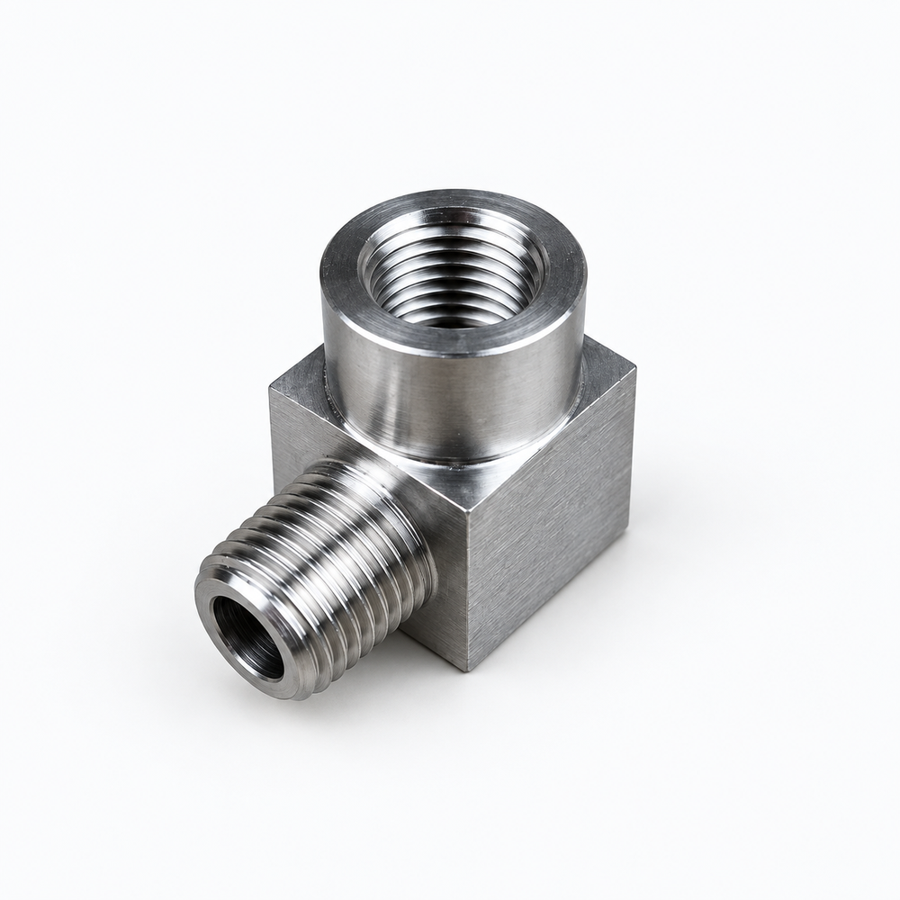 AODSON 304 stainless male-female 90-degree street elbow, three-quarter main view.