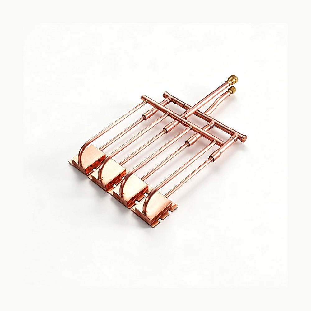 Xinda four-copper-plate CPU cooling circuit with copper tubing — same-page 800 × 800 product rendering.