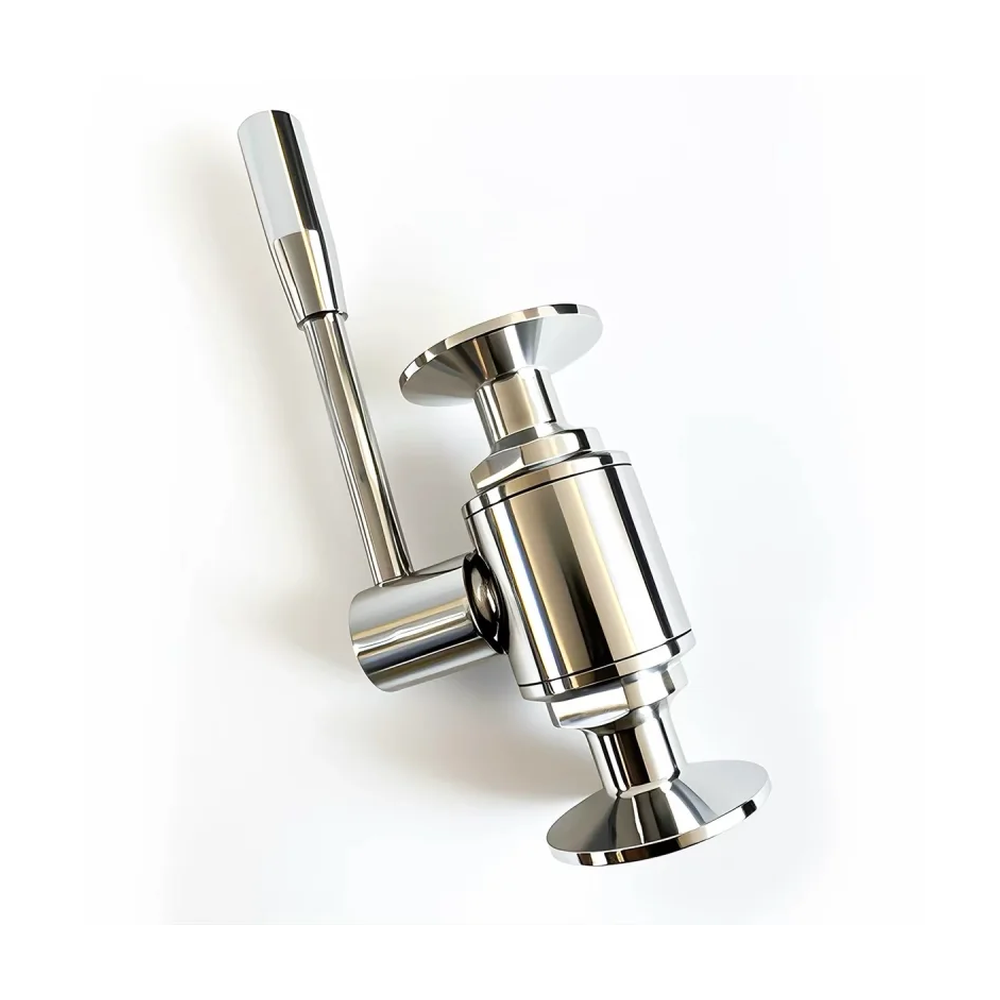 AODSON manual straight-through ball valve with two clamp ends and long lever, original product photograph.