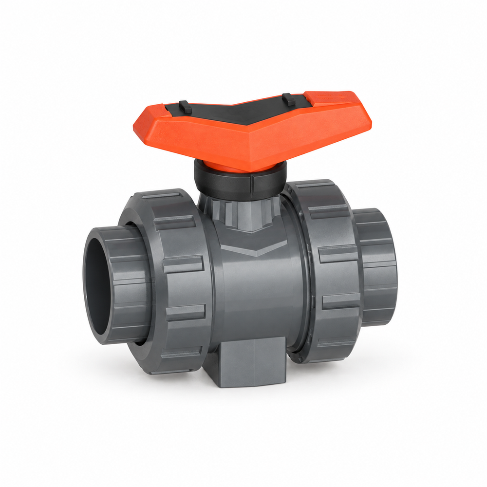 GF Type 546 Pro manual double-union ball valve — thermoplastic series reference; not the Watts W1000 configuration. Material and connections must match the selected order code.